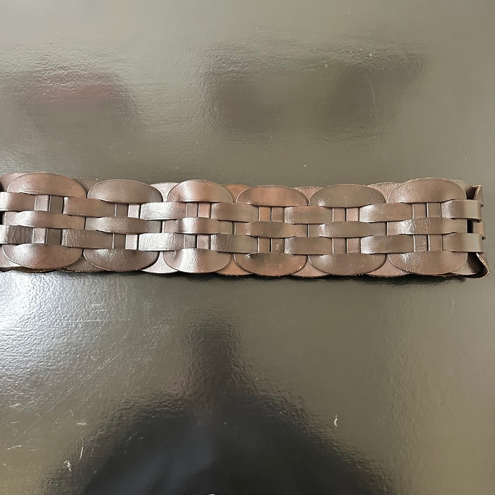 Antoniazzi Firenze Italy Brown Woven Leather Wide Waist Belt Scalloped XL Boho - Picture 3 of 9